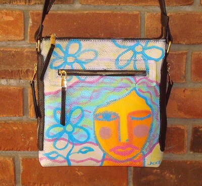 Original Abstract Art Hand Painted Shoulder Bag Crossbody Purse Messenger Bag Handbag - image1